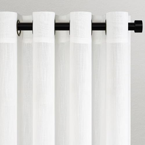 Topfinel Gardinen Weiß leinenoptik Vorhänge Wohnzimmer Modern mit Ösen Voile Vorhang Halbtransparent Ösenvorhang für küche Wohnzimmer Kinderzimmer 2er 140x240 cm