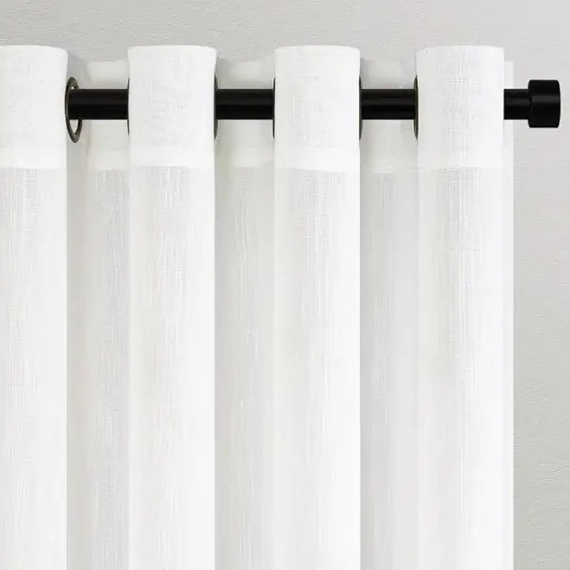 Weiße Vorhänge mit Ösen, 2er Set 140x145 cm - Moderne Leinenoptik für Küche & Wohnzimmer
