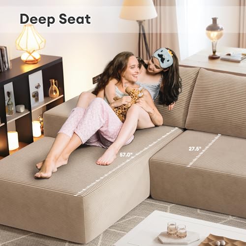 Image of HOOOWOOO Sectional L Shaped Couch,106 inch Assembly Free Modern Minimalist Sofa,Extra Deep Large Sofa Couch Set,Corner Couch in A Box for Living Room(Left Chaise Beige Corduroy Uphosted)