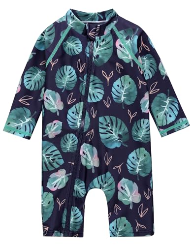 Image of VAENAIT BABY Zip & Snap Rash Guard Swimsuit, UPF 50+ One-Piece Long Sleeve Swimwear, Quick Dry Infant Beach Suit for 0~2T