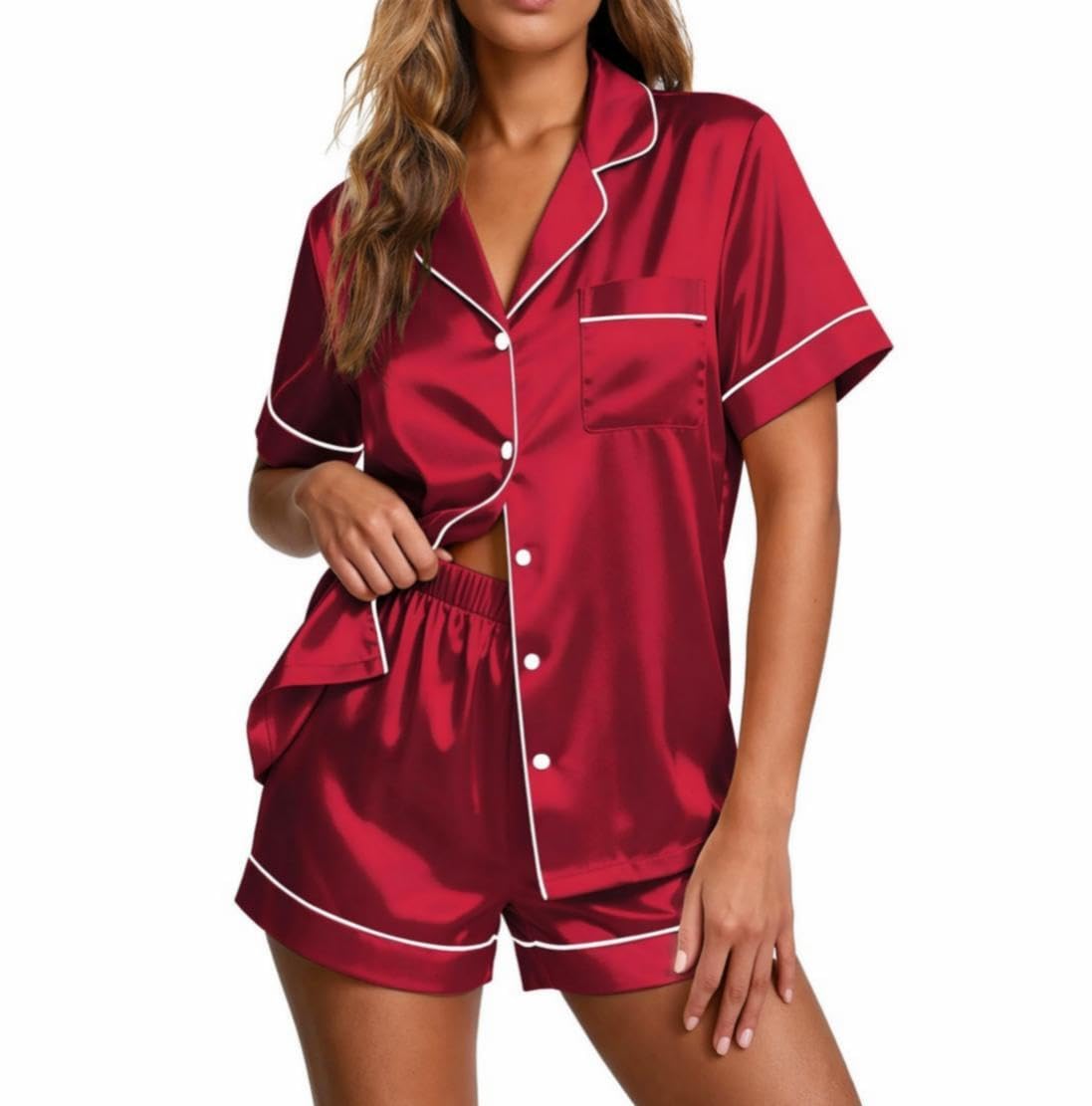 Ekouaer Pajamas for Women Set Silk Satin Pjs 2 Piece Button Down Sleepwear
