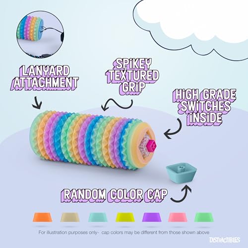 Image of Sensory Roller Fidget Toy with Clicker, Tactile Spikes for Anxiety, Stress Relief, Pain Stim, Autism & Over Stimulation with Lanyard (Rainbow)