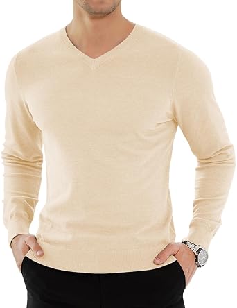YTD Mens Casual Slim Fit V-Neck Long Sleeve Knitted Pullover Sweaters