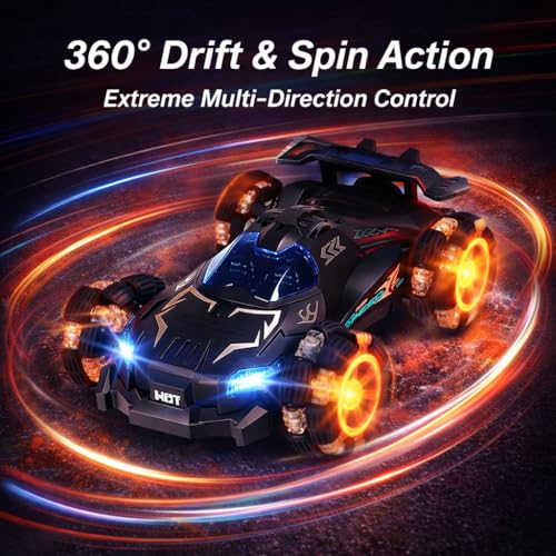 Image of Eli & Chi Remote Control RC Stunt Car for Kids (27 cm Big Size) 4x4 Drift Car with Spray Effect, LED Lights, All Terrain Wheels, 2100 mAh Rechargeable Battery Toy for Boys & Girls 5-12 Years