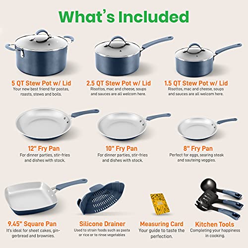 NutriChef NCCW14SBLU Kitchenware Pots & Pans High-Qualified Basic Kitchen Cookware, Non-Stick (14-Piece Set), Stainless Steel, Blue 2 Gallery Image