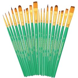 Transon 20pcs Artist Painting Brush Set for Acrylic Watercolor Gouache Hobby Craft Face Rock Painting Green