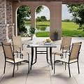 5 Pieces Patio Dining Table Set, Outdoor Table and Chairs Set for 4, Patio Table with Umbrella Hole, Square Metal Dining Table with 4 Textilene Dining Chairs for Garden Deck Backyard Balcony Porch
