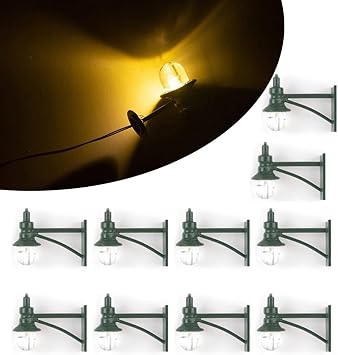 10Pcs HO Scale LED Model Street Light, Wall Lamp For Railway Train Layout, Model Railway Led Lamppost Lamps Street Lgihts, Miniature Lanscape for Rail & Building Layout