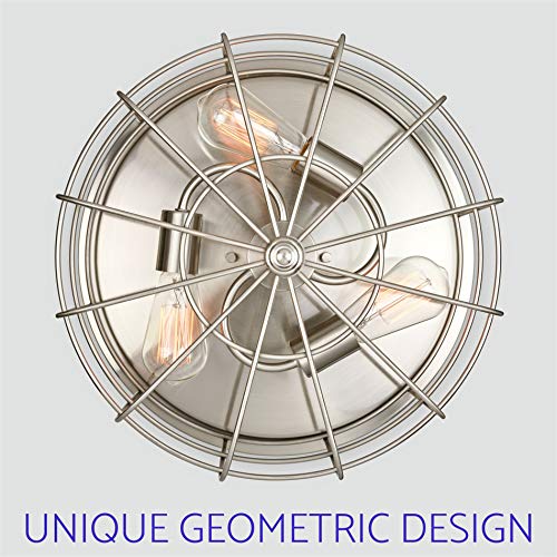 Kira Home Gage 15" Modern Industrial 3-Light Round Cage Flush Mount Ceiling Light, Brushed Nickel Finish For Halls, Bedroom, Living Room, Den, Breakfast Nook, Foyer, Entry, Kitchen Island, And Office #TOP2