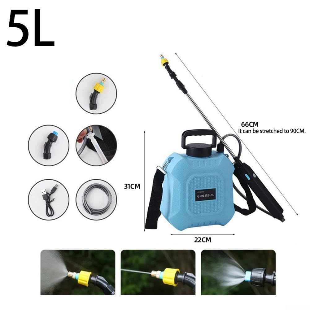 Spruzzatore Elettrico Ricaricabile da Giardino, Serbatoio da 5 l, Pompa autoadescante con Asta Estensibile per Uso Fertilizzante e erbicida (8 L)