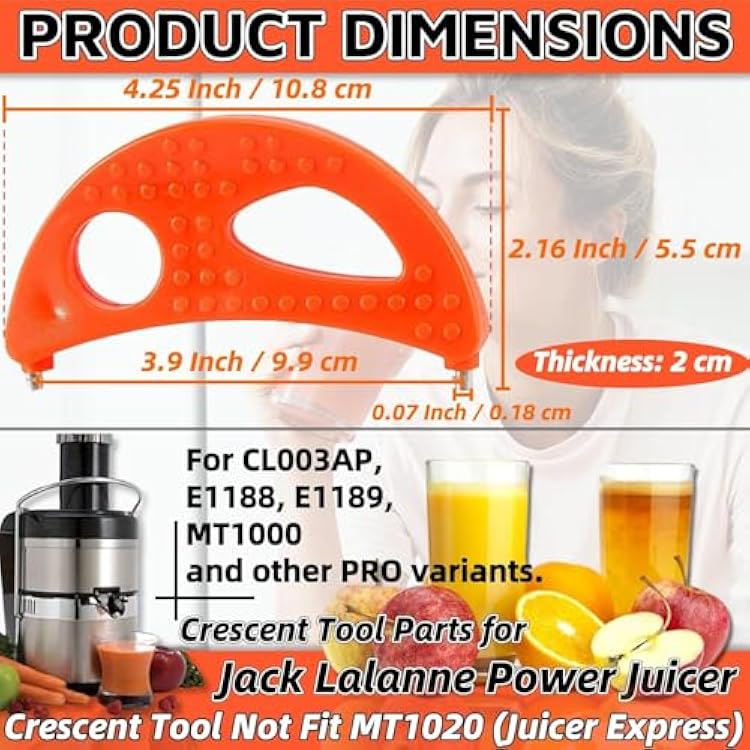 Crescent Tool Compatible for Jack Lalanne Power Juicer Juicer Repalcement Parts for CL003AP E1188 E1189 MT1000 Orange