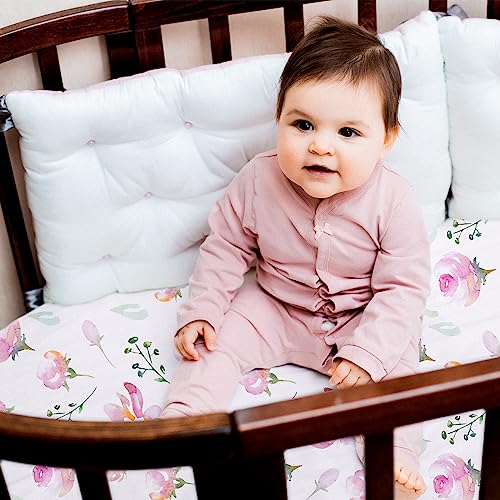 Image of Soarwg Kids Set of 2 Cot Sheets for Boys and Girls Oeko - Tex 100, Fits All Shapes of Crib Mattresses, Sheets for Cribs, Cover for a Cot Bed Flowers
