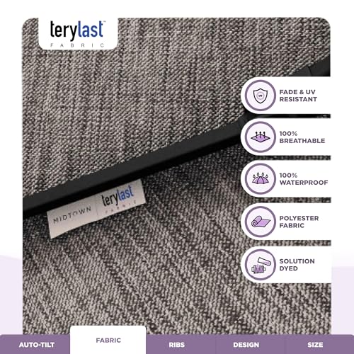 Image of Midtown Umbrellas - 10-Year-No-Fade 9 Ft Patio Umbrella with Terylast Fabric, Auto-Tilt Aluminum Frame and 8 Reinforced Ribs for Deck, Pool, Garden & Beach - Geige Canopy, Black Pole