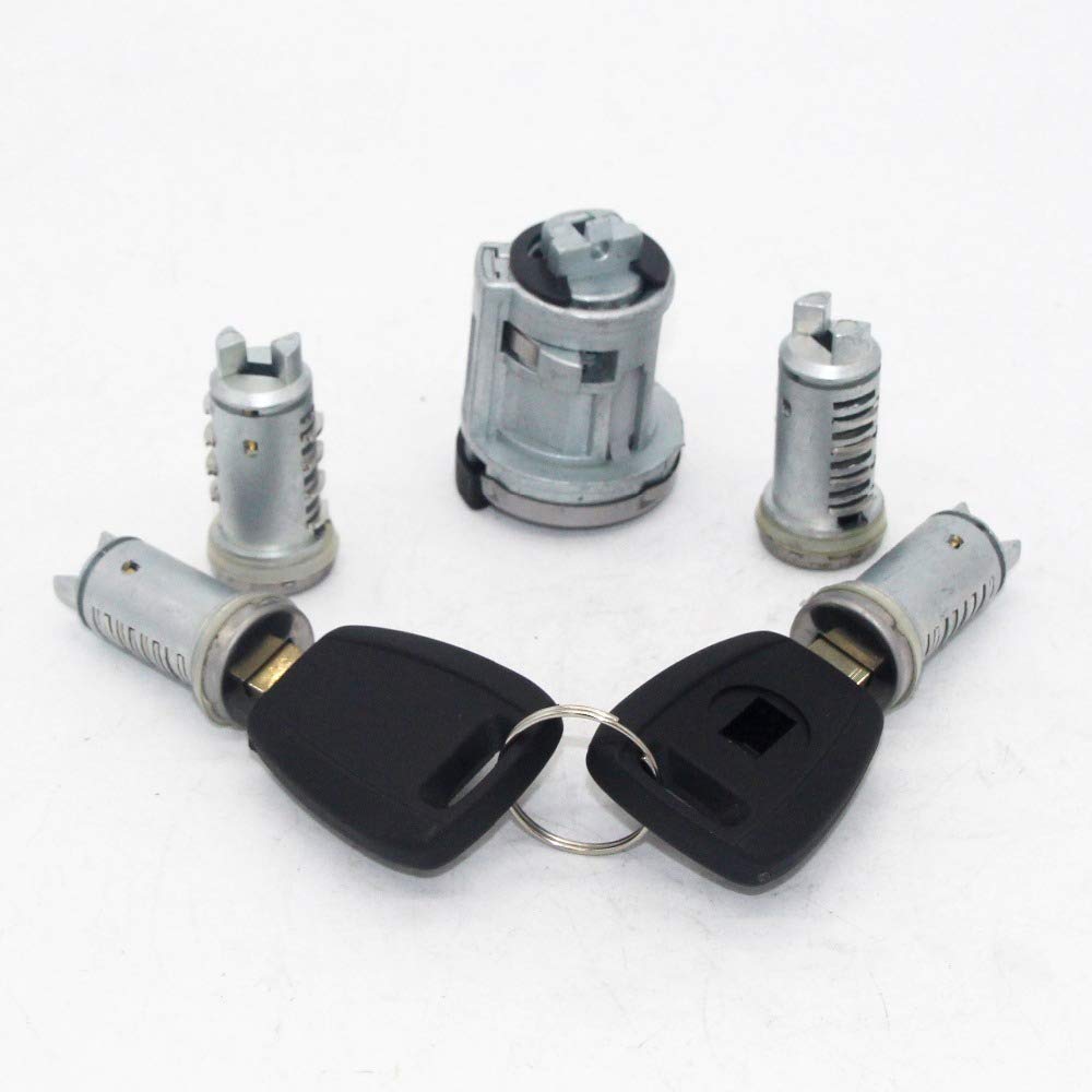 5 pezzi set completo di accensione porta bagagliaio serratura cilindro cilindro con chiavi a lama SIP22, for Fiat, Doblo Cargo Punto Panda 2003-2016 Cilindro serratura portiera auto