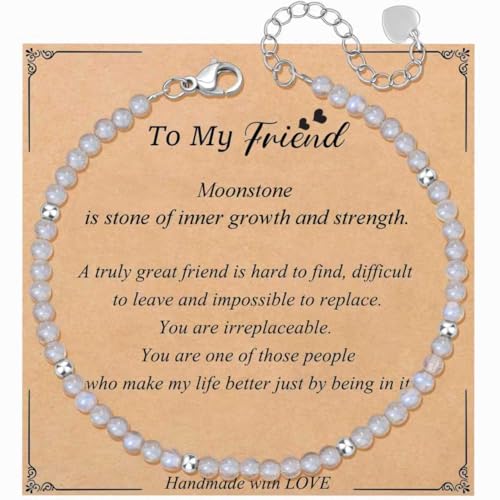 JoycuFF Unique Friendship Gift For Best Friend Birthday, Best Friend Bracelet, Coworker, Christmas Gifts, Moonstone Beaded Bracelets For Women, Inspirational Jewelry For Women
