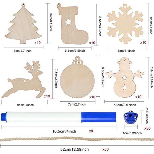 Christmas Wooden Ornament Unfinished Crafts, 60 Pack Blank Wood Slices Cutouts Kit for Kids and Adults DIY Christmas Tree Hanging Decorations. - Thumbnail 2
