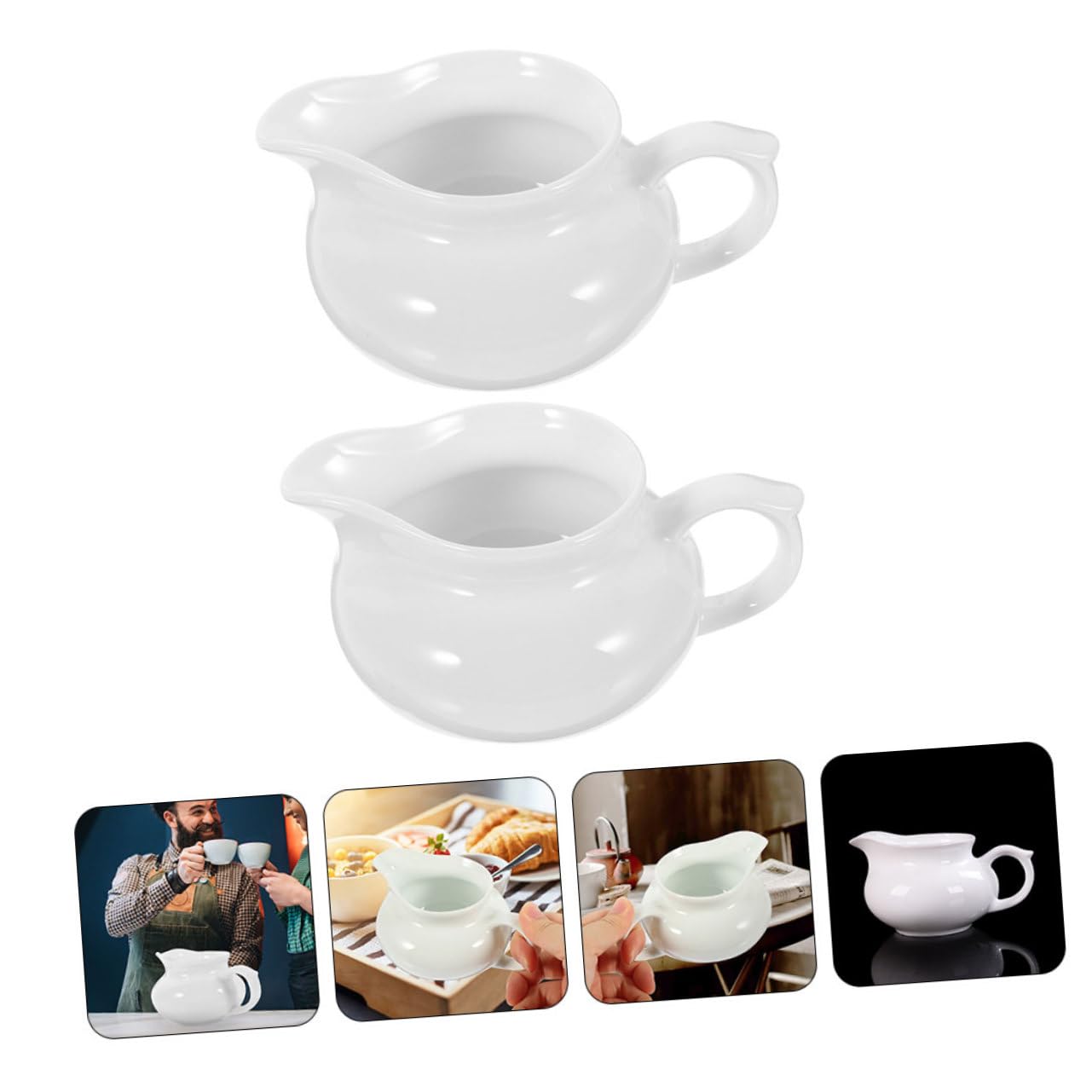 HOMOCONO 2 pcs Ceramic Gravy Boat with Handle Elegant Sauce Dispenser for Sauces and Gravies Easy to Clean Kitchen Essential for Home Use and Gifting