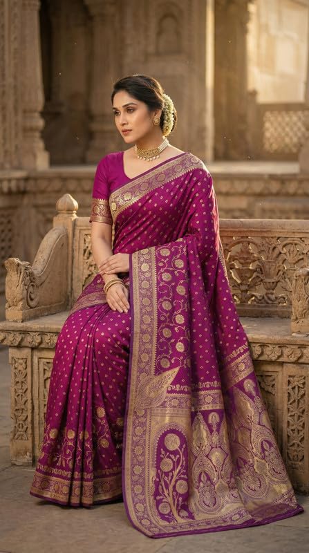 Image of C J Enterprise Women's Pure Soft Silk Saree With Blouse Piece For Wedding (Jiya)
