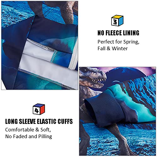 Uideazone 6-8 Years Kids Boys Hoodies Sweatshirt Fashion 3D Prints Dinosaur Hooded Pullover With Big Pockets Zipper Winter Tops Outfit Clothes Size 7 #TOP3