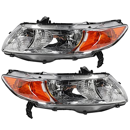 Million Parts Headlight Assembly Compatible With 2006-2011 Honda Civic Ho2518111 Ho2519111 Headlamp With Amber Park Lens Black Housing Amber (Only Compatible With 4-Door) #TOP9