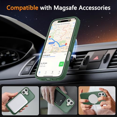 Image of LATVIN for iPhone 16 Plus Case, Magnetic Phone Cover, Compatible with MagSafe, Military Grade Protection, Translucent Matte Frosted Back, Dark Green