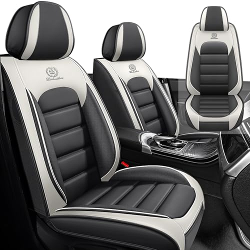 Image of Car Seat Cover Fit for Nissan 370Z 2009-2021,Compatible Airbag Non-Slip Waterproof Seat Covers, Car Seat Protector Premium Interior (Standard 2 Seats,Gray White)