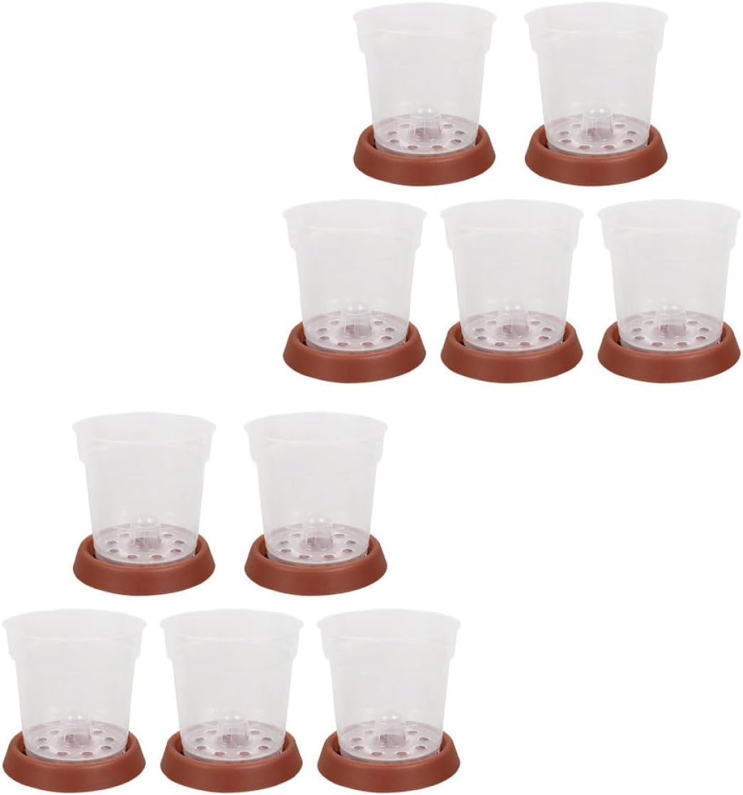 SUPVOX 10Pcs Plant Nursery Cups Transparent Planting Planter Flowerpots with Saucers for Succulents and Germination Durable Ventilated and Versatile Containers