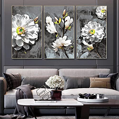 Toile fleurs blanches déco salon affiche moderne pour mur de chambre cocooning