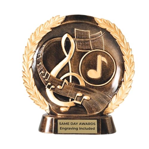 Same Day Awards High Relief Music Trophy with Laurel Wreath Design - Custom Engraved Award Music Achievement Choir Band Orchestra Piano Recitals Competitions