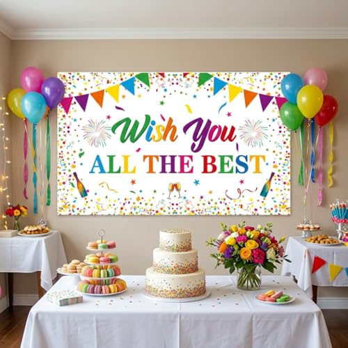 RCBHFQZ Wish You All The Best Banner Decorations for Women Men Happy Birthday Party Decorations Large Happy Birthday Backdrop for Baby Shower Bday Anniversary Party Decorations Supplies 70.9 x 43.3 INCH