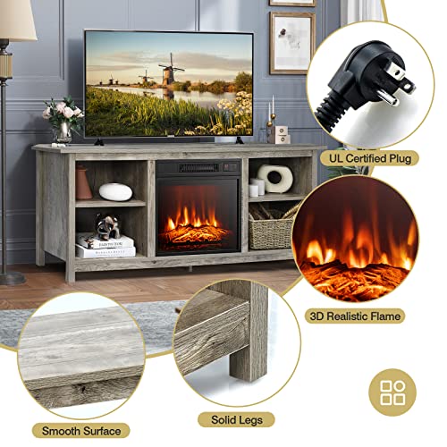 Tangkula Tv Stand With Electric Fireplace, For Tvs Up To 65 Inches, With 18 Inches 1400W Electric Fireplace, With Remote Control, 3 Level Adjustable Flame & Timer, For Living Room, Bedroom #TOP5