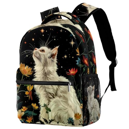 Sac à dos chat et fleurs étoilées : fini le désordre et les gourdes qui fuient
