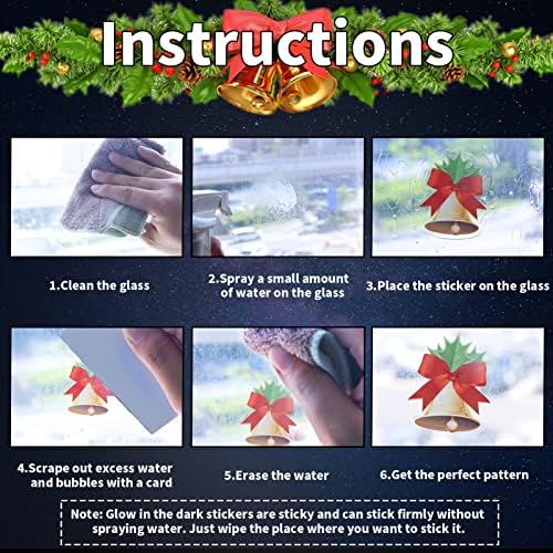 OOKUU Christmas Window Stickers and 1 Glow in The Dark Stickers Snowflake Elf Reindeer Santa Reusable Without Glue Double-Sided Pattern Christmas Window Decorations - 9 Sheets (205 Pcs)