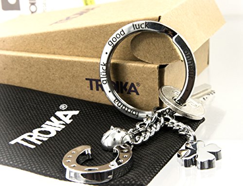 Troika Glücksbringer Hufeisen – Kr16-11/Ch – Keyring With 3 Charms – Cast Metal/Enamel– Shiny – Chrome Plated – Silver Original #TOP4