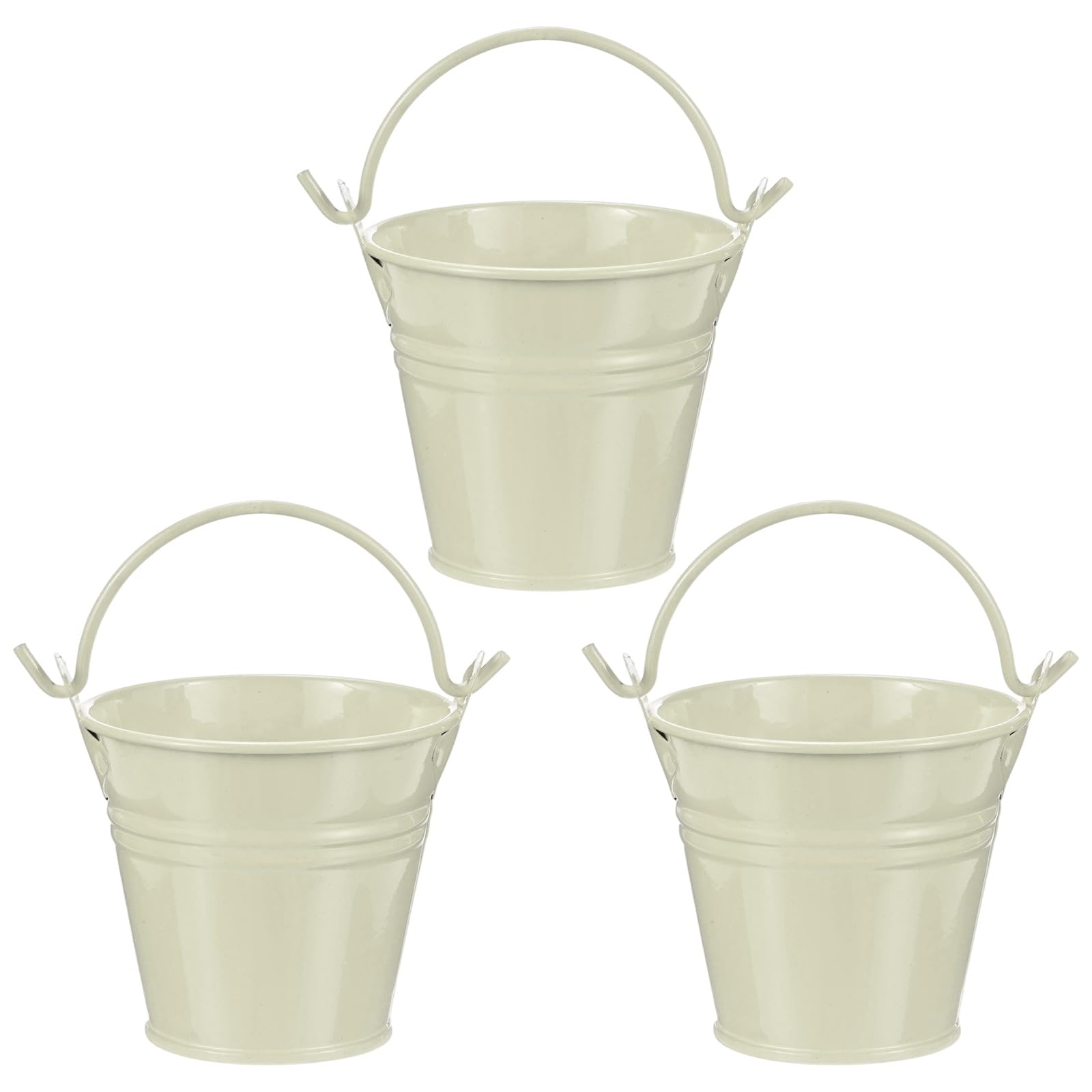 M METERXITY 3-Pack Small Metal Bucket with Handle, 2.4 x 2.2 Inch Iron Mini Buckets for Farmhouse Flower/Garden Planters/Decorative Table Centerpieces [Beige]