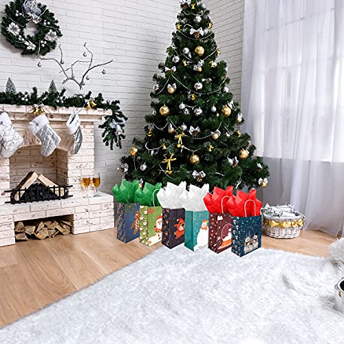 Belle-Vous-Christmas-Themed-Party-Kraft-Paper-Gift-Bags-with-Handles-and-Tissue-Paper-24-Pack-6-Designs-Festive-Xmas-Party-Goodie-Bag-Set-for-Party-Favours-Treats-Presents-and-Gifts
