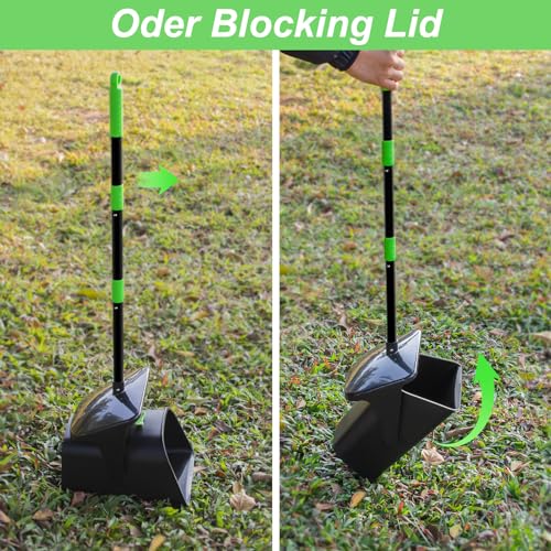 SZHLUX Pooper Scooper with Heavy Duty Swivel Bin & Rake, Long Handle for Medium/Small Dogs - Green(Includes 10 Waste Bags)