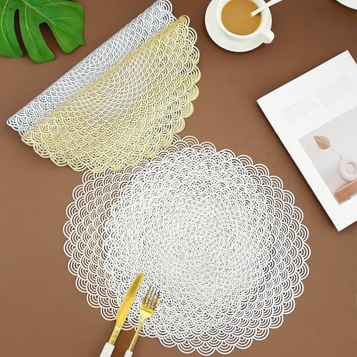 Set de table rond PVC imperméable 38cm argent pour protection table
