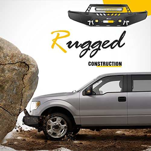 Image of Nilight Front Bumper Full Width Solid Steel Compatible for 2009 2010 2011 2012 2013 2014 Ford F150 Pickup Truck with Winch Plate Offroad 120W LED Light Bar 2x18w LED Pods