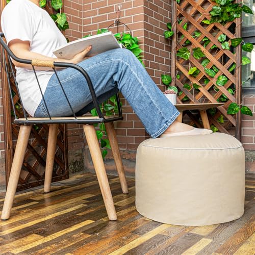 AbunHeri Outdoor Ottoman Outdoor Ottomans for Patio 19x12 Inches Modern Lightweight Foam Stuffed Pouf Outdoor Footstool Footrest Foot Stool Waterproof (Natural)