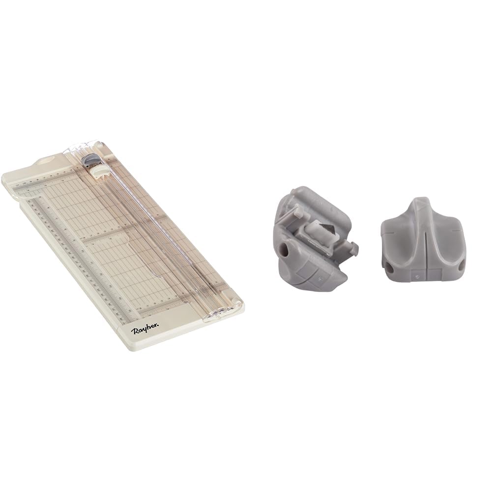 Rayher 50046000 Papierschneidemaschine/Papierfalzmaschine, Schnittlänge bis 30,5 cm, bis zu 5 Blatt Papier (80 g/m2) & Rayher 50048000 Klingen-Set, 2-teilig, 2xSchneideklingen, Art. 50046000