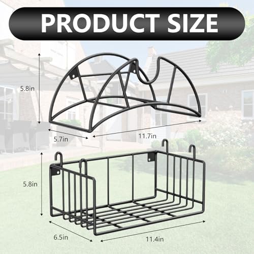 Support tuyau arrosage mural robuste avec panier rangement outils de jardin