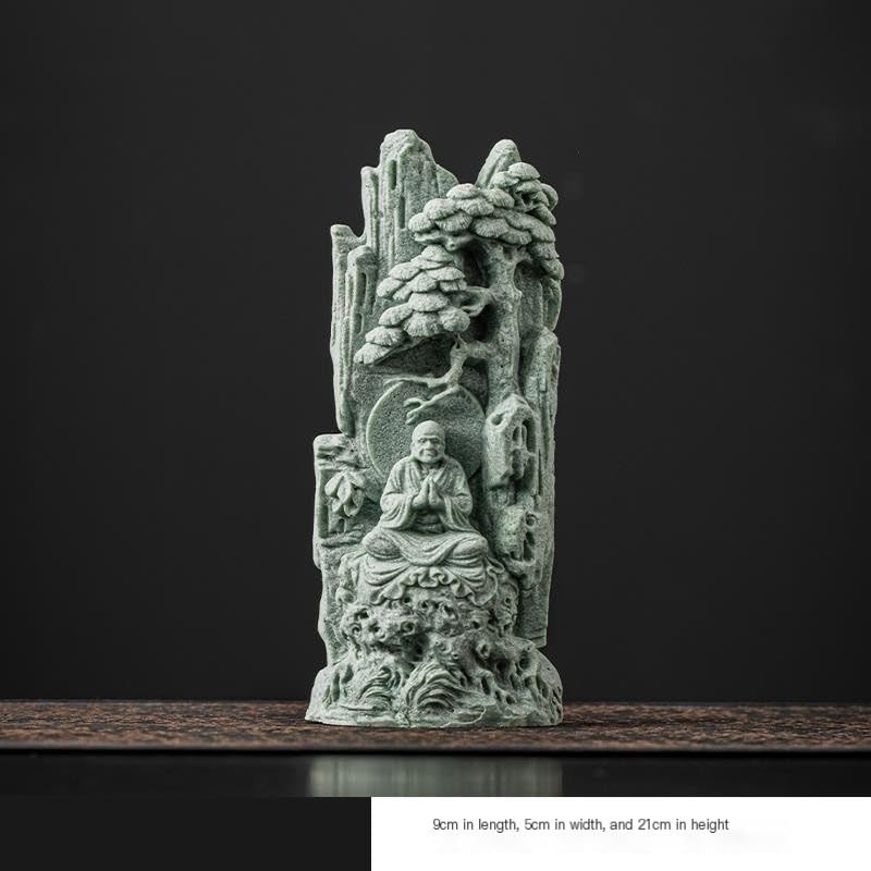 Ręcznie robiona statua herbaciana zielona ozdoba z piaskowca kreatywna dekoracja do domu, biura, biurka, herbaty, akcesoriów do stołu do herbaty dla zwierząt domowych
