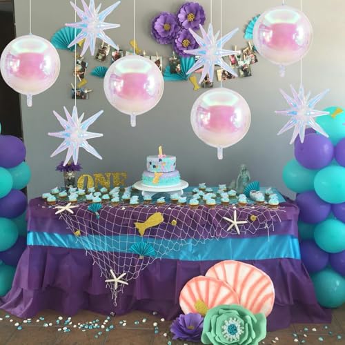 Image of TONIFUL 8Pcs 22Inch Iridescent Large 4D Giant Round and Star Balloons Explosion Star Mylar Balloons Set for Backdrop Christmas New Year Birthday Wedding Bridal Shower Anniversary Photo Booth Supplies