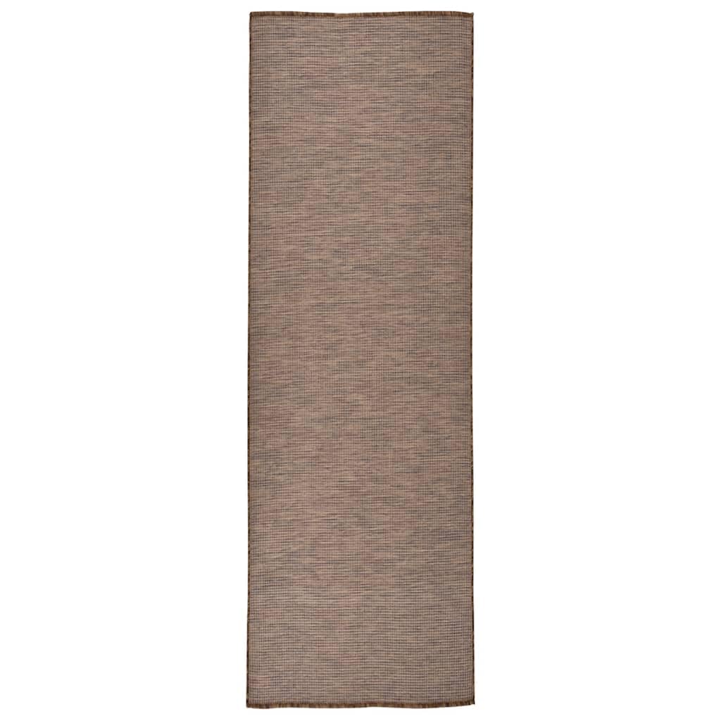 Alfombra de tejido plano para terraza Augerlite, polipropileno premium marrón de 80 x 250 cm