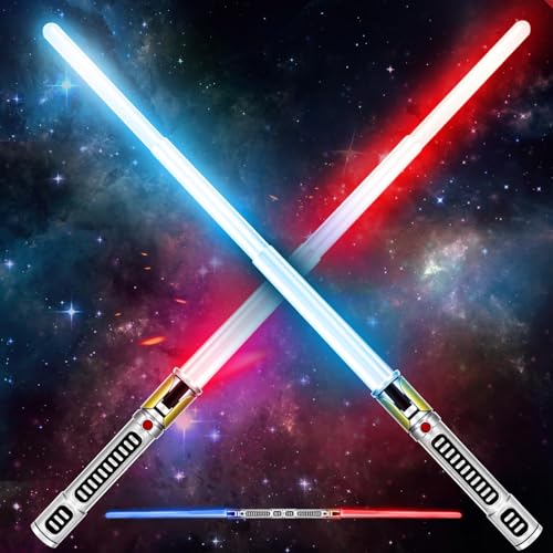 AuntyFey Light Up Saber, 2 Pack Light up Saber for Kids, Extendable Light Up Toy Sword for Kids, Light Up Sword Set, Dual Light Up Sabers for Kids Adults Toddler Boy Girl,Light Savers Party Toy
