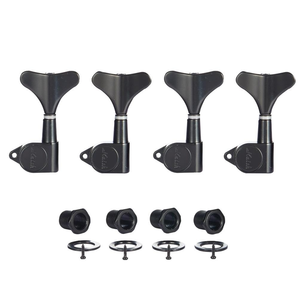 Left Handed 4 String 18:1 Sealed Bass Tuners Lefty Bass Guitar Tuning Keys Pegs Bass Tuning Machines Compatible with Ibanez/Yamaha Style Acoustic/Electric Bass Black 4L