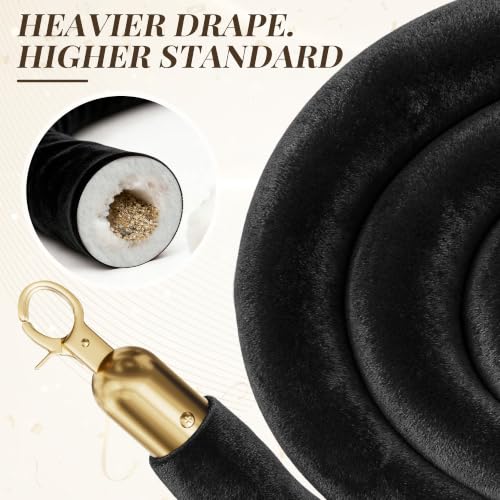 Image of 4PCS Black Velvet Stanchion Ropes 5 Ft Crowd Control Ropes Barrier with Gold Hooks for Party Supplies,Photobooth Accessories, Prom,Birthday,Business,Wedding, Museums