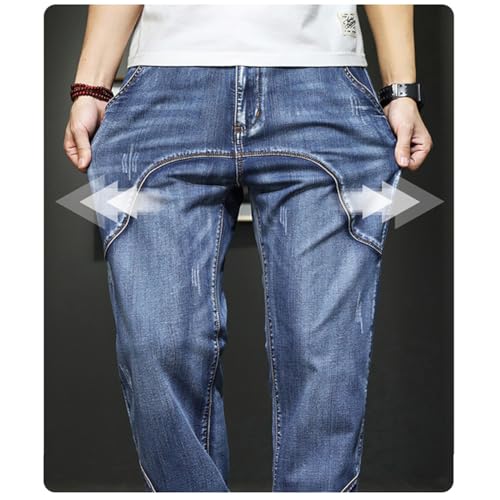 Men's Stretch Straight Leg Jeans Summer Distressed Washed Denim Pants with Pocket 28-442