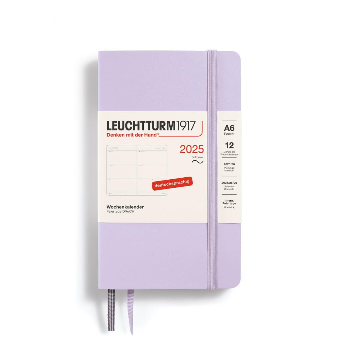 LEUCHTTURM1917 370572 Weekly Planner 2025, Pocket A6 Softcover - 12-Month Planner, 80 g, Lined - Lilac